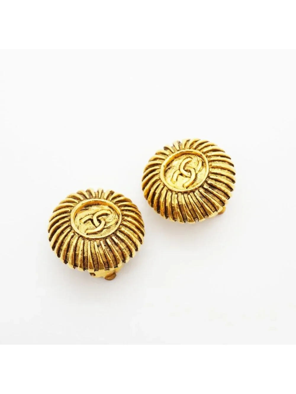 Chanel Earrings Vintage CC Logo Round Circle Gold Plated